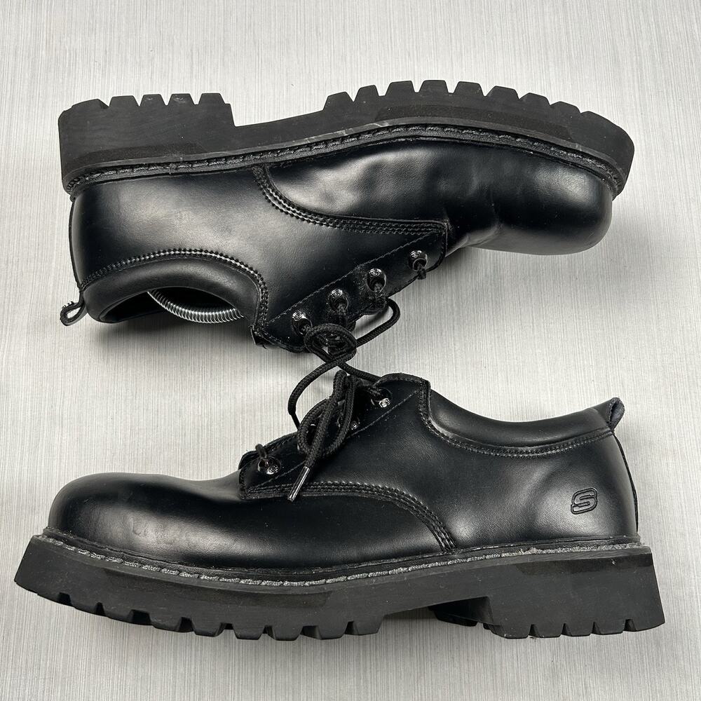 Skechers Cottonwood Men’s Size 11.5 Black Leather Lug Sole Goth Shoes BWXV F-50